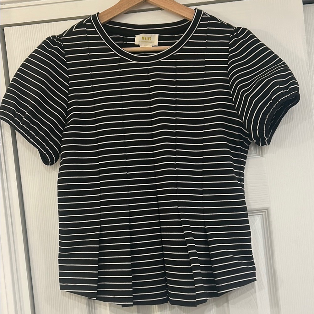 Maeve Anthropologie Black &‎ White Striped Corset Peplum